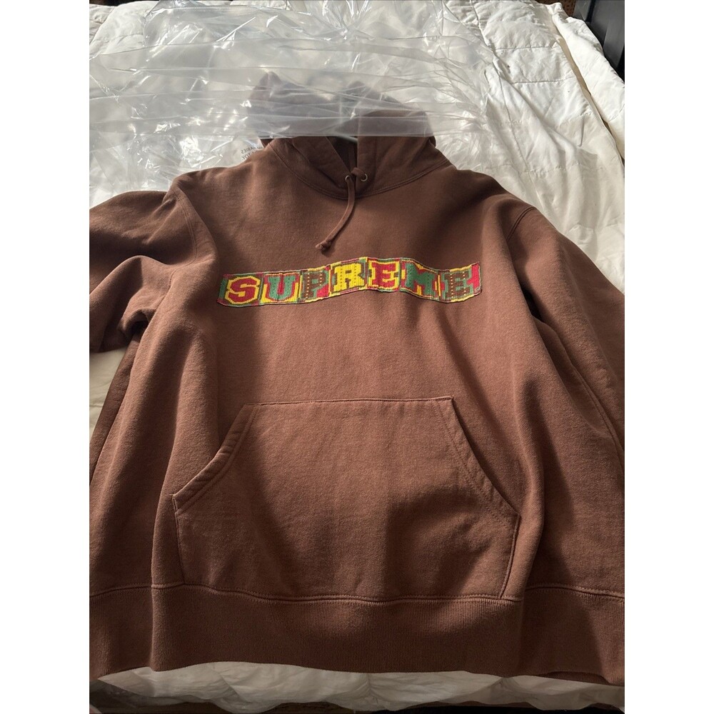 Supreme Brown Fleece Hoodie Men's Pullover Beadwork As The Wording **Rare** med
